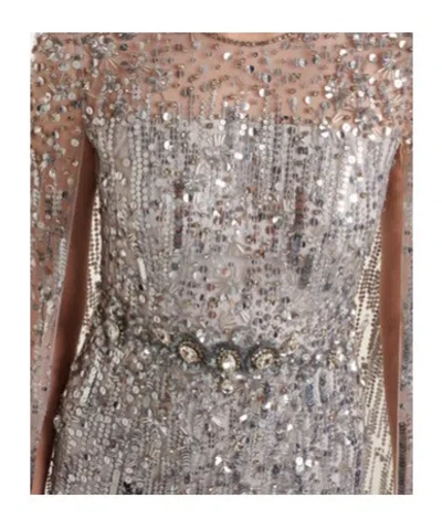 Jenny Packham Ruby Caped Sequined Gown In Gray