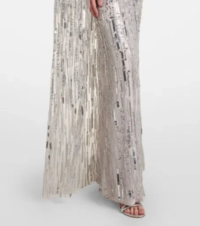 Jenny Packham Ruby Caped Sequined Gown In Gray
