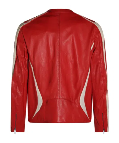 Diesel Colour-block Leather Biker Jacket In Red