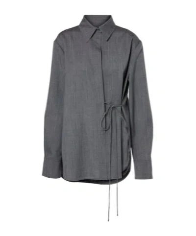 Jil Sander Belted Wool Shirt In Gray