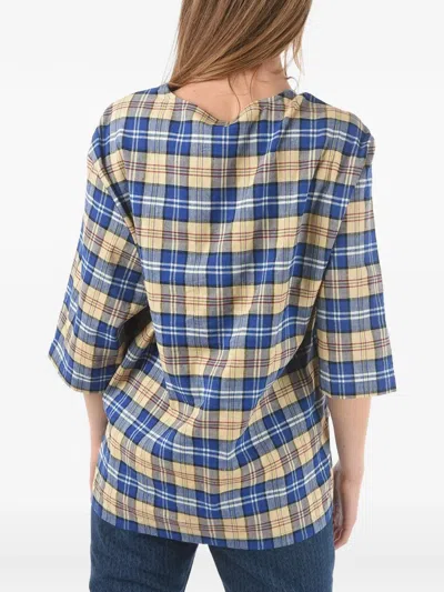 Woolrich Plaid Checked Oversized T-shirt With Maxi Monogram Patch In Blue