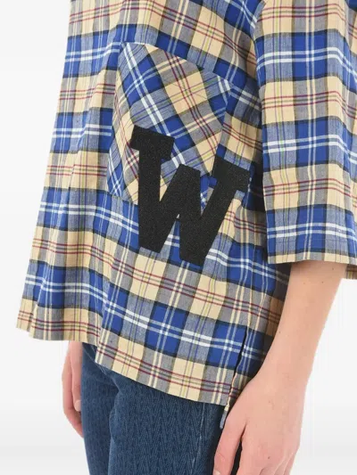 Woolrich Plaid Checked Oversized T-shirt With Maxi Monogram Patch In Blue
