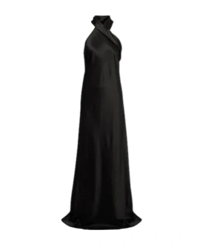 Galvan Pandora Halterneck Satin Gown In Black