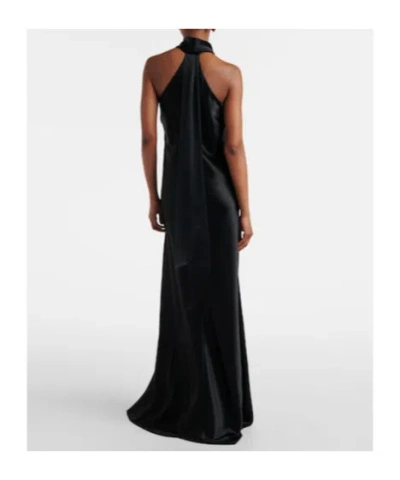 Galvan Pandora Halterneck Satin Gown In Black