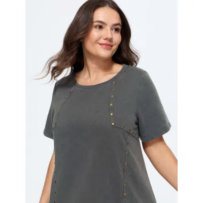 Bloomchic Beadwork Split Hem Plain T-shirt In Dimgray