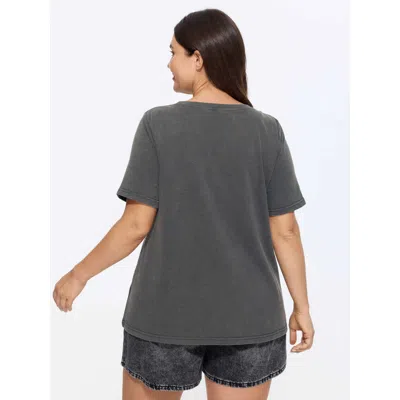 Bloomchic Beadwork Split Hem Plain T-shirt In Dimgray