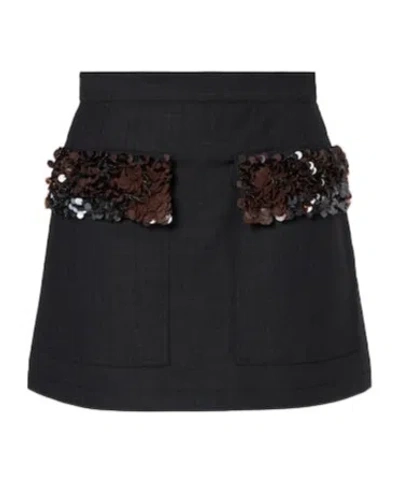 Plan C Sequined Wool-blend Miniskirt In Black