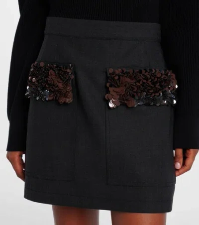 Plan C Sequined Wool-blend Miniskirt In Black
