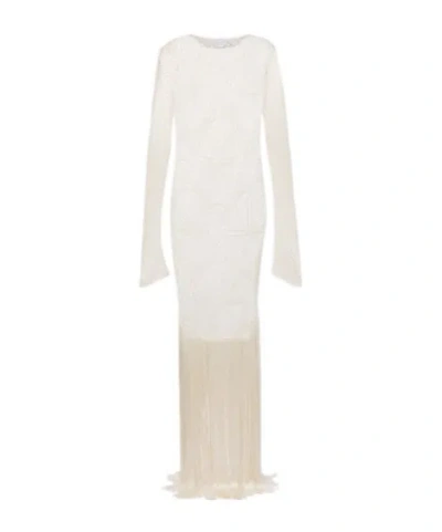 Stella Mccartney Fringed Crochet Maxi Dress In White