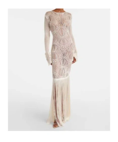 Stella Mccartney Fringed Crochet Maxi Dress In White