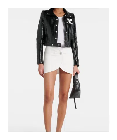 Courrèges Stretch Cotton Cropped Vinyl Jacket Reedition In Black