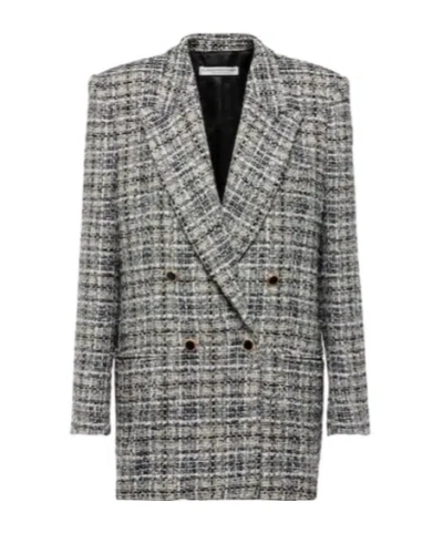 Alessandra Rich Oversized Checked Lurex Tweed Blazer In Gray