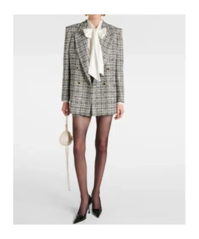 Alessandra Rich Oversized Checked Lurex Tweed Blazer In Gray