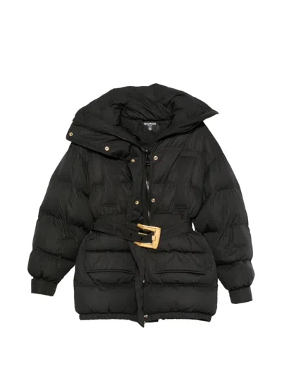 Balmain Belted Puffer Jacket In Black