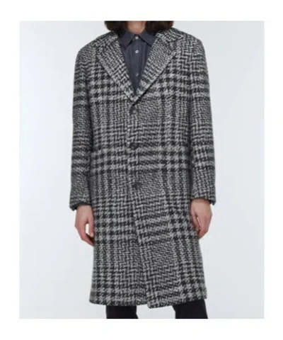 Kiton Checked Wool-blend Overcoat In Gray