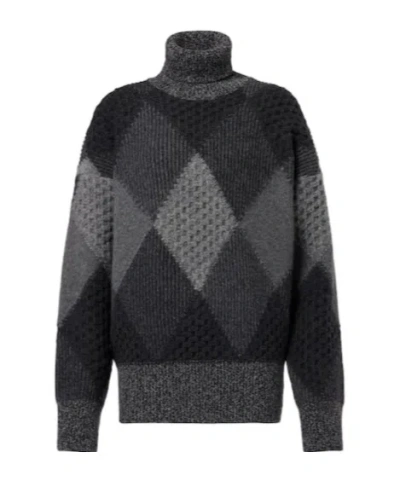 Stella Mccartney Argyle Wool Turtleneck Sweater In Black