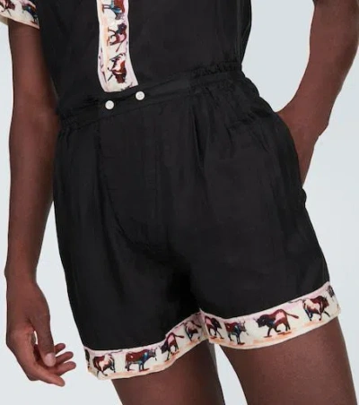 Bode Taureau Printed Silk Boxers In Black