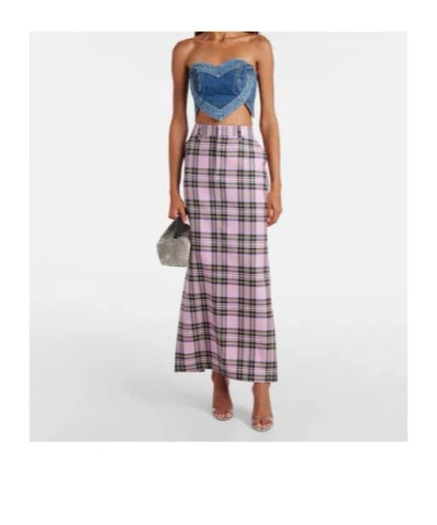 Area Plaid Wool Midi Skirt In Multi