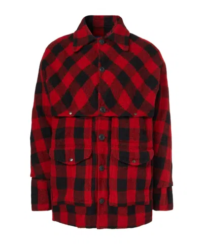 Junya Watanabe Checked Press-stud Shirt Jacket In Red