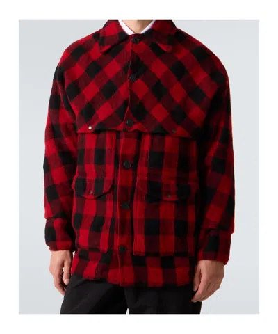 Junya Watanabe Checked Press-stud Shirt Jacket In Red