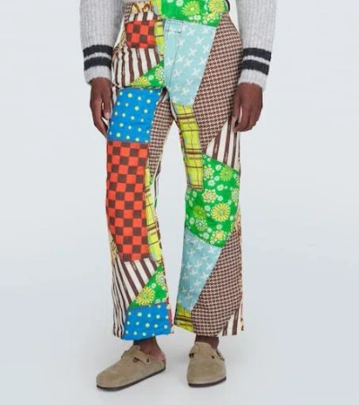 Erl Printed Cotton-blend Flared Pants In Multi