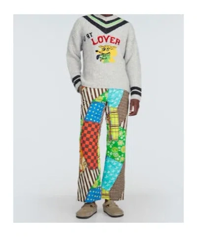 Erl Printed Cotton-blend Flared Pants In Multi