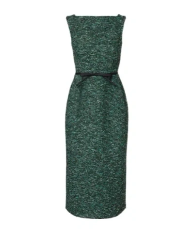 Erdem Tweed Midi Dress In Green