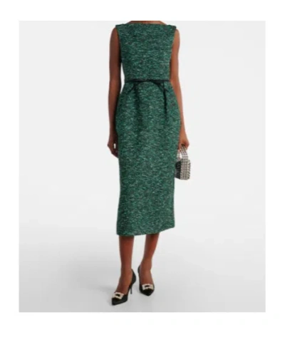 Erdem Tweed Midi Dress In Green