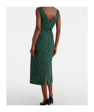 Erdem Tweed Midi Dress In Green