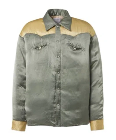 Visvim Panelled Padded Satin Down Jacket In Blue