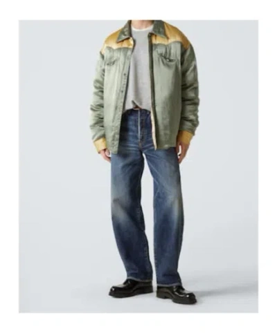 Visvim Panelled Padded Satin Down Jacket In Blue