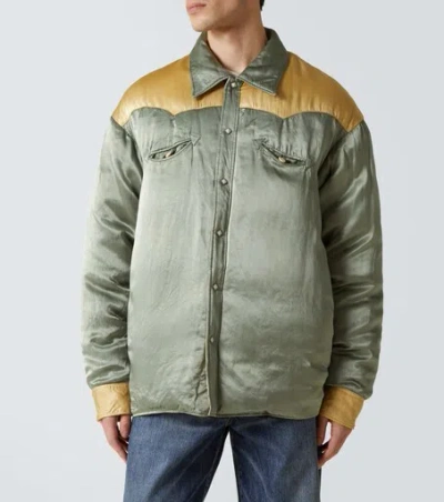 Visvim Panelled Padded Satin Down Jacket In Blue