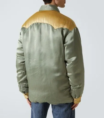 Visvim Panelled Padded Satin Down Jacket In Blue