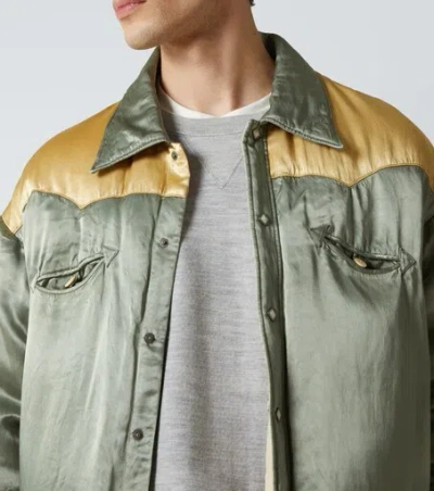 Visvim Panelled Padded Satin Down Jacket In Blue