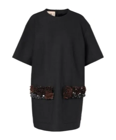 Plan C Sequined Wool-blend Minidress In Black