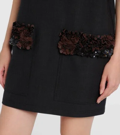 Plan C Sequined Wool-blend Minidress In Black