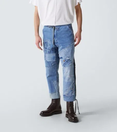 Greg Lauren Patchwork Straight Jeans In Blue