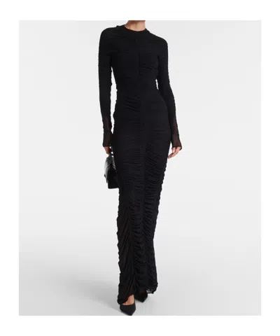 Mugler Ruched Open-back Mesh Gown In Black