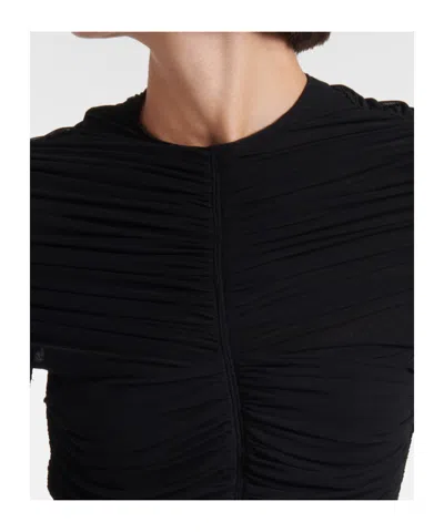 Mugler Ruched Open-back Mesh Gown In Black