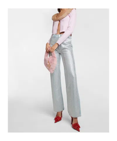 Frame Embellished High-rise Jeans In Silver