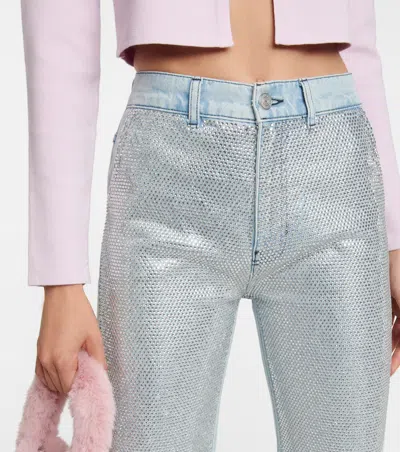 Frame Embellished High-rise Jeans In Silver