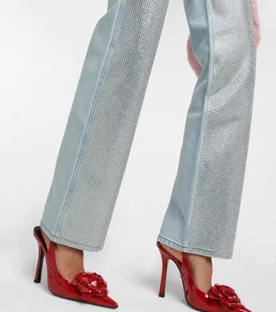 Frame Embellished High-rise Jeans In Silver