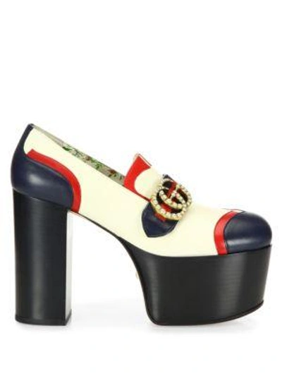 Shop Gucci Brenda Pearly Gg Leather Platform Loafers In Multicolor