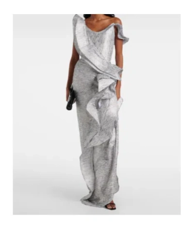 Maticevski Satellite Wave Ruffled Gown In Silver