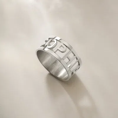Bargainbazaar Cut Out Block Silver Name Ring