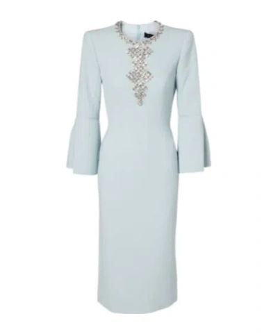Jenny Packham Margoni Bell-sleeve Embellished Midi Dress In Blue