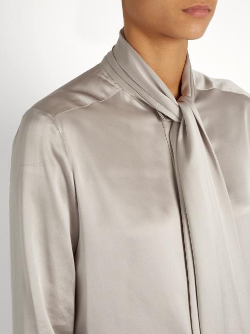 Hillier Bartley Fringed-scarf Silk-satin Blouse In Grey | ModeSens