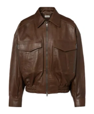 Staud Eugene Leather Bomber Jacket In Brown