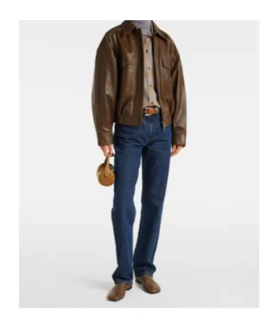 Staud Eugene Leather Bomber Jacket In Brown