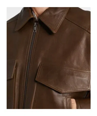 Staud Eugene Leather Bomber Jacket In Brown